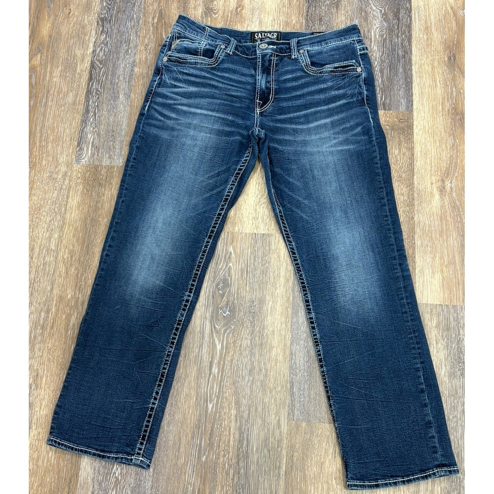 Salvage Supply Co/ Buckle Anarchy Straight Distressed Jeans Relaxed Fit  Sz 34R